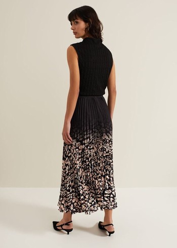 Phase Eight Elmina Abstract Print Pleated Skirts Black USA | 1520643-EP